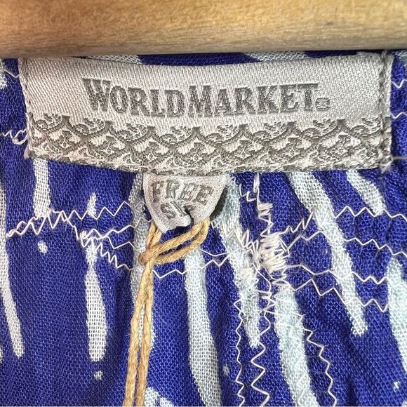 World Market Blue White Embroidered Boho Maxi Long Dress Free Size NWT - Picture 10 of 15